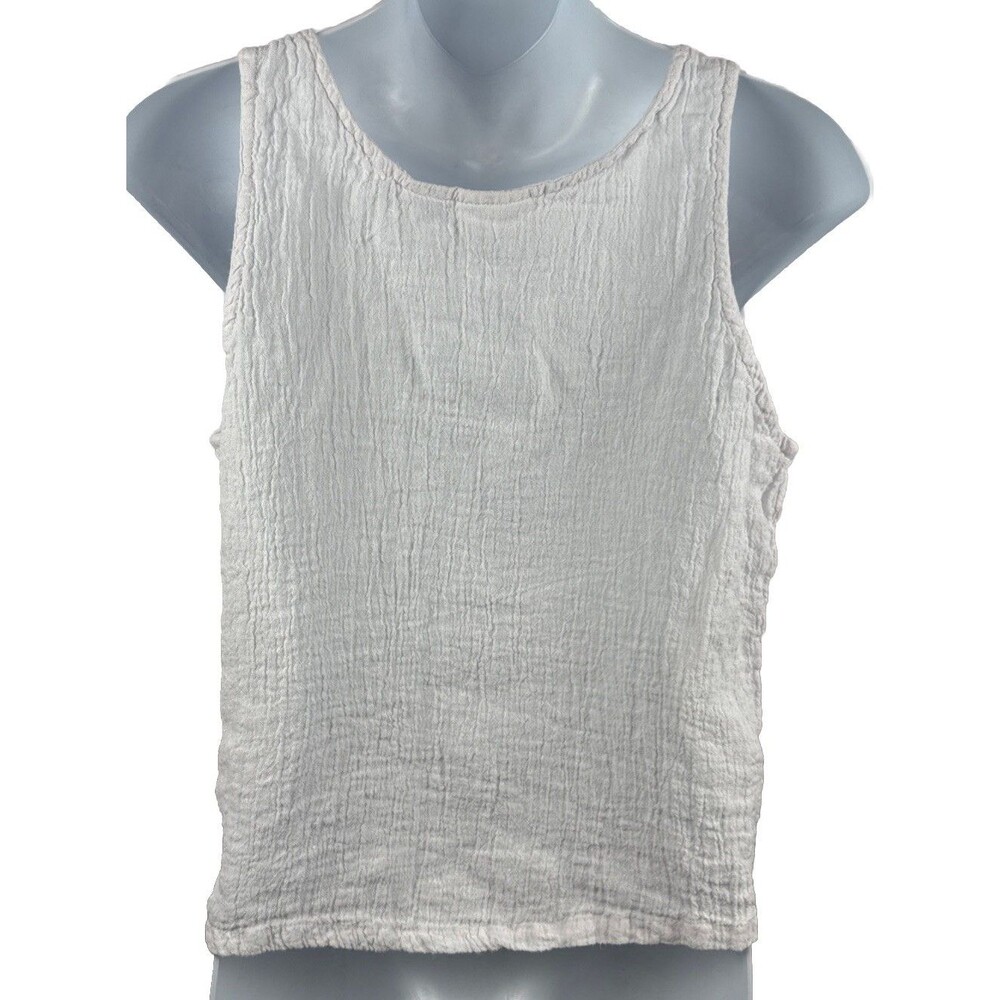 Sigrid Olsen White Crinkle Linen Tank Top Size M Medium Scoop Neck Summer - Picture 4 of 7